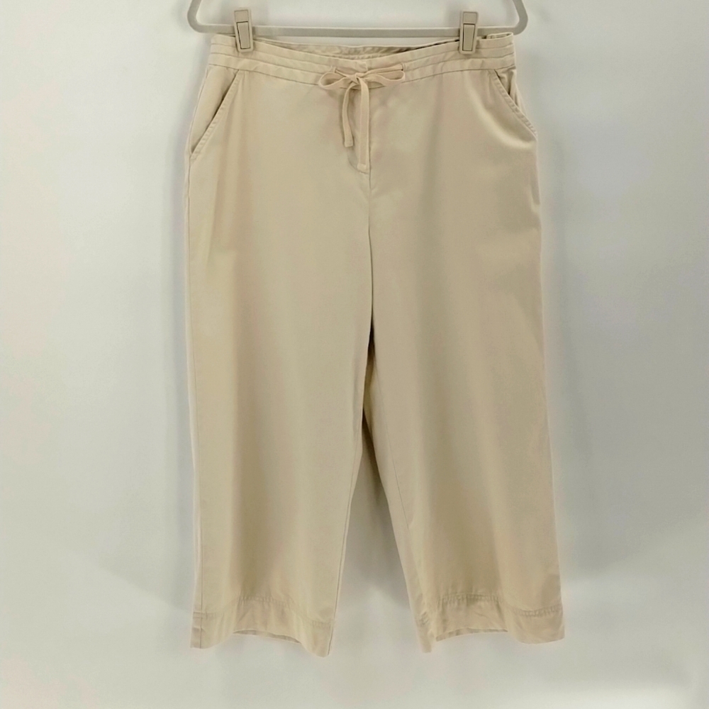 J. Jill cropped baggy pants size 10P with pockets khaki cream color elastic